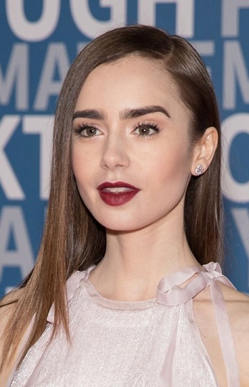 Lily Collins - Straight Silky Side Part Hairstyle - [Hairstylist: Gregory Russell] - 20171203