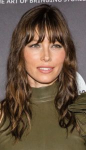 Jessica Biel's Long Curled Hairstyle/Wispy Bangs - 20161015