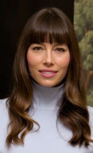 Jessica Biel's Long Curled Hairstyle/Straight Across Bangs - 20170422