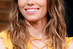 Jessica Biel – Long Beach Waves Hairstyle – “Late Night with Seth Meyers”