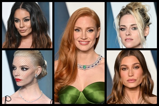 2022 Vanity Fair Oscar Party Hairstyles Feature Collage
