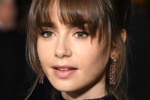 Lily Collins – Intricate Updo/Wispy Bangs (2022) – 2nd Annual Academy Museum Gala