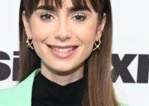 Lily Collins – Long Straight Flip Hairstyle/Wispy Bangs (2022) – SiriusXM’s Town Hall