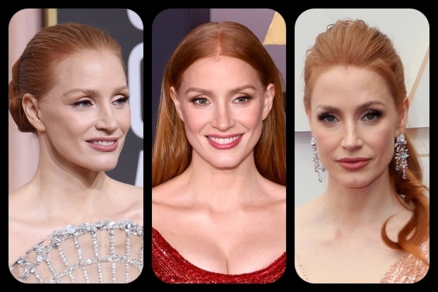 Jessica Chastain Hairstyles Feature Collage