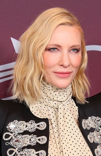 Cate Blanchett - Shoulder Length Beach Waves Hairstyle (2023) - [Hairstylist: Gregory Russell] - 20230227