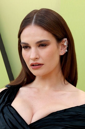 Lily James – Sleek Long Straight Hairstyle (2023) – Versace FW23 Show