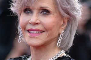 Jane Fonda – Ear-Tuck Medium Length Layered Hairstyle/Wispy Bangs (2023) – 76th Annual Cannes Film Festival