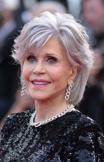 Jane Fonda - Ear-Tuck Medium Length Layered Hairstyle/Wispy Bangs (2023) - [Hairstylist: Jonathan Hanousek] - 20230527