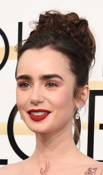 Lily Collins - Wispy Romantic Updo - [Hairstylist: Gregory Russell] - 20170108