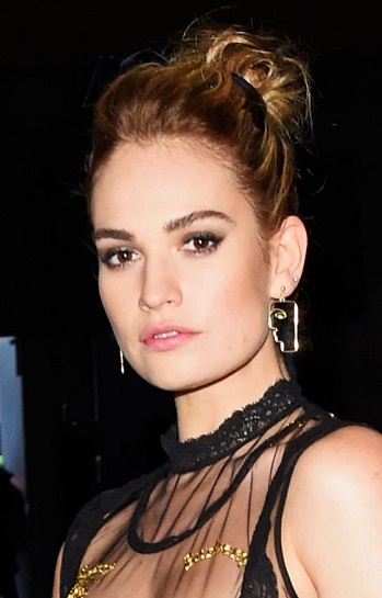 Lily James - Curly Top Knot - [Hairstylist: George Northwood] - 20180218