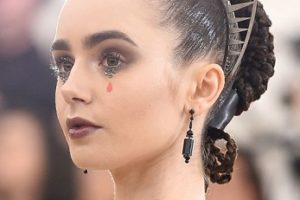 Lily Collins – Intricate Updo – Heavenly Bodies: Fashion & The Catholic Imagination Costume Institute Gala